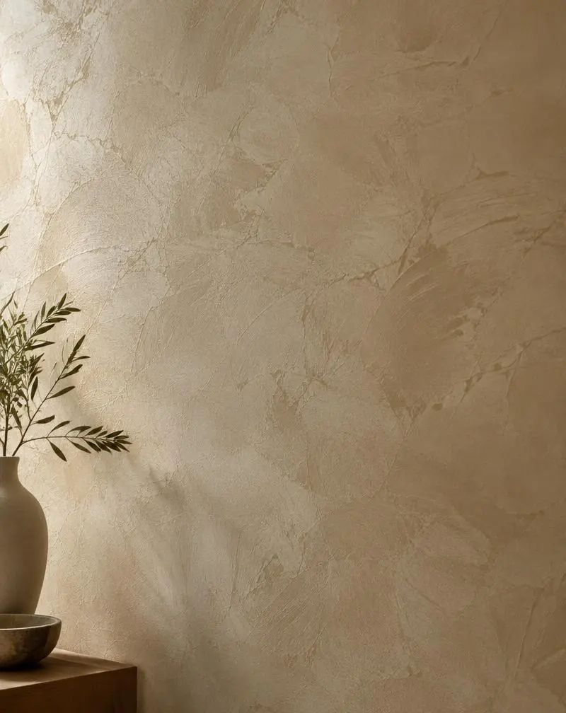 Decoratieve sierpleister wand in zandtint